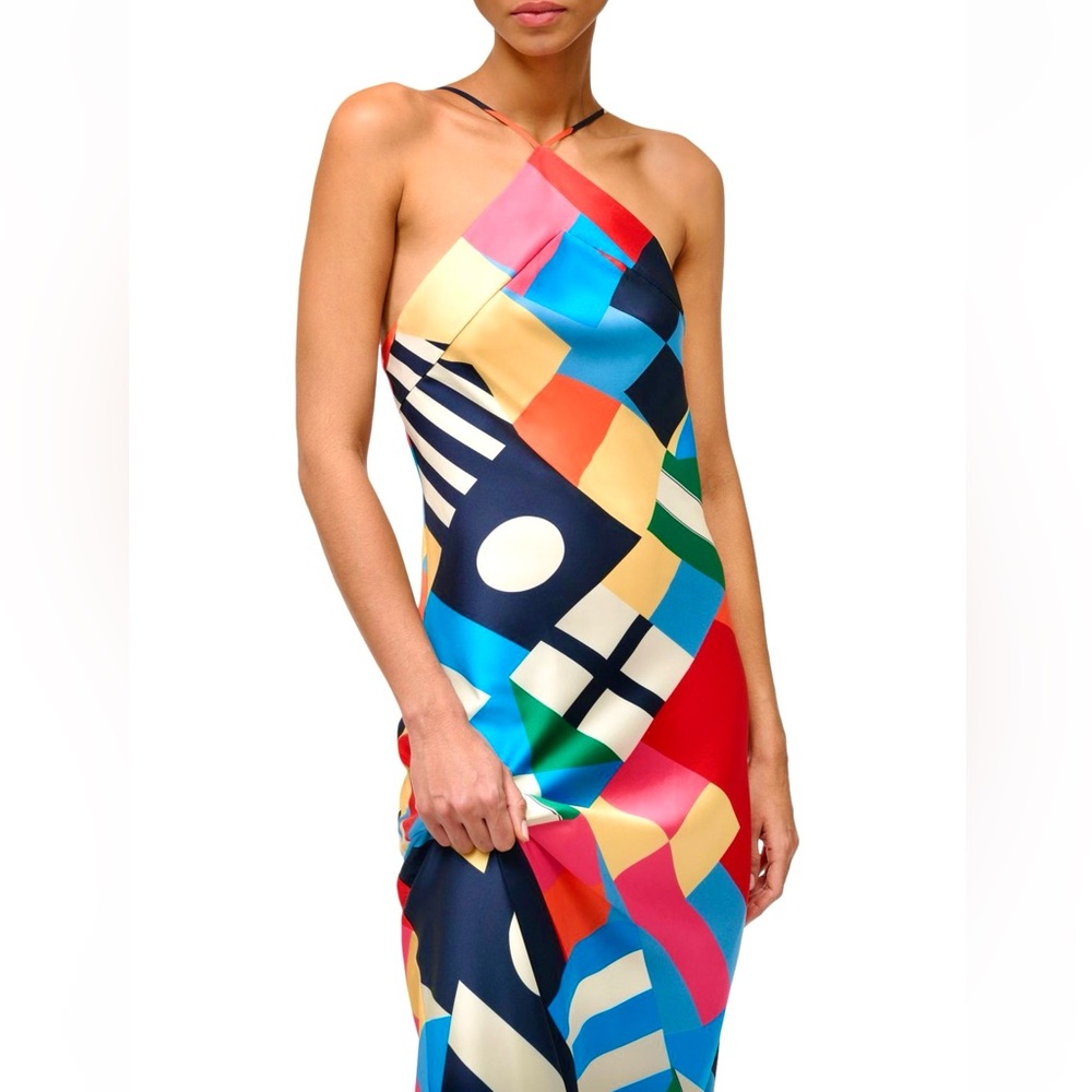 STAUD Multicolor Geometric Halter Maxi Dress — Red, Blue, Green & Yellow NWT - Picture 4 of 16